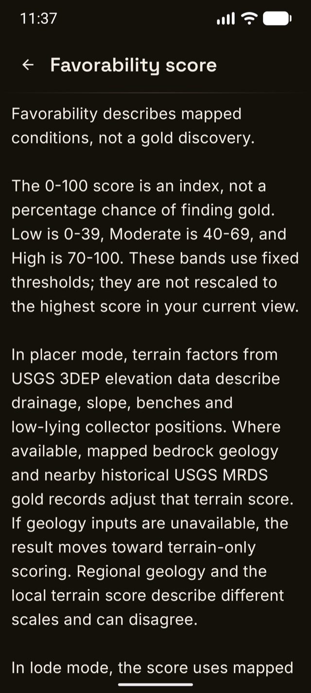 Android Favorability score explanation: a 0–100 index, not a percentage chance of finding gold.